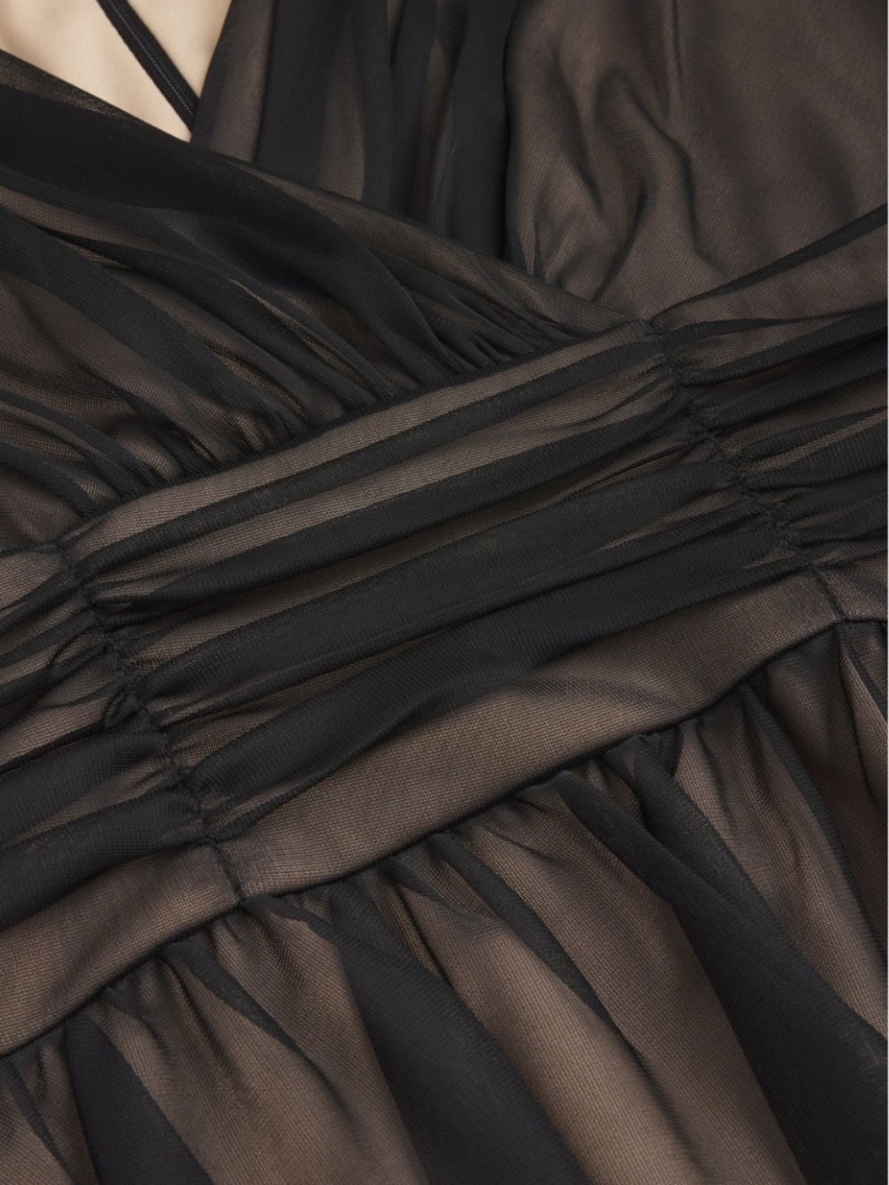 Strapless Black Sheer Ruched Evening Dress